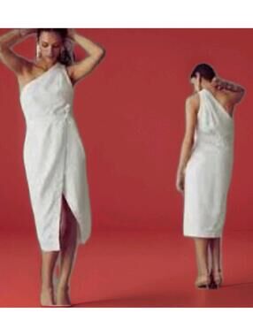 Anthropologie Linen One-Shoulder 18W Wrap Dress Lined Casual Party #03